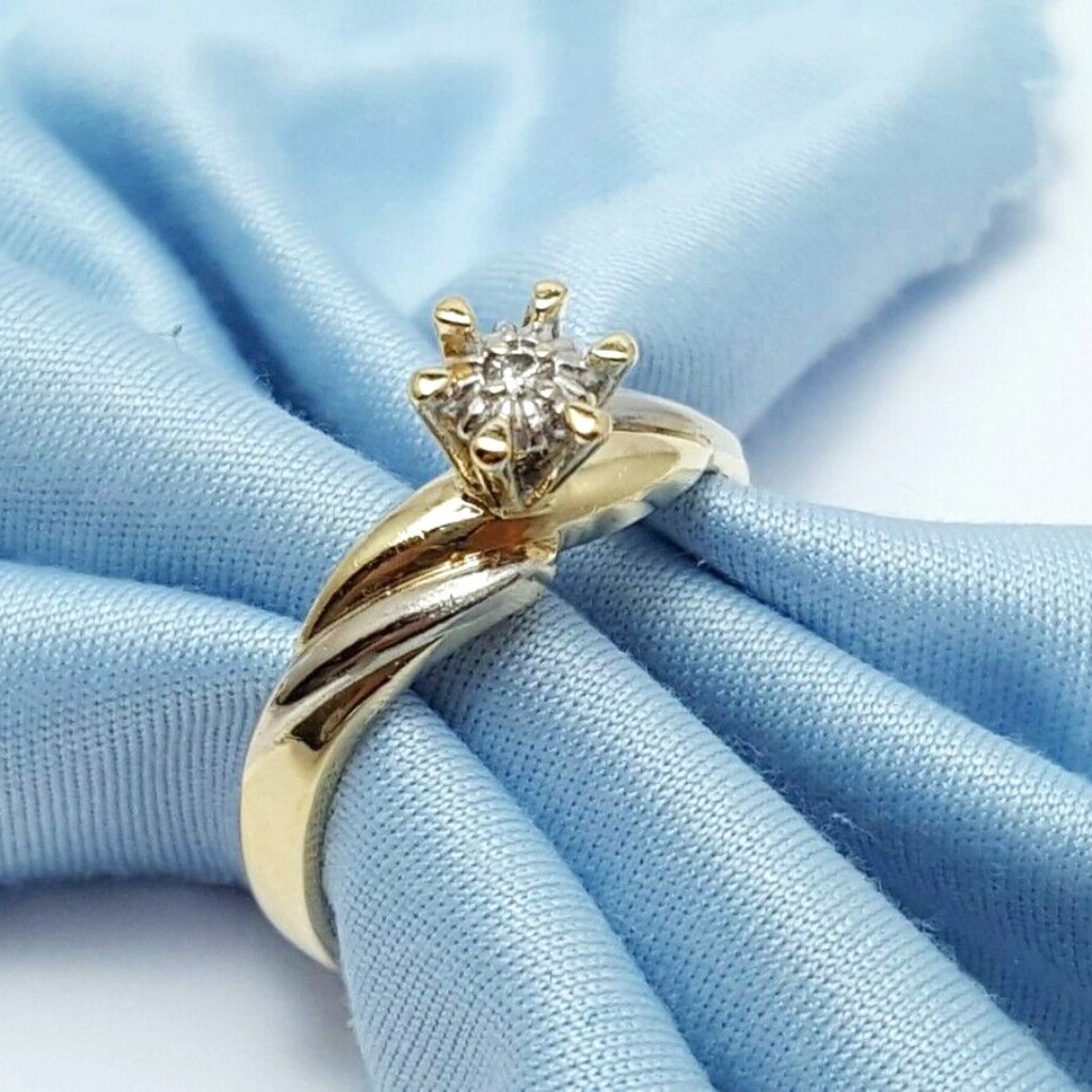 Exquisite 14k Karat Solid Two Tone Multi Tone Color Ring With Diamond  Nice